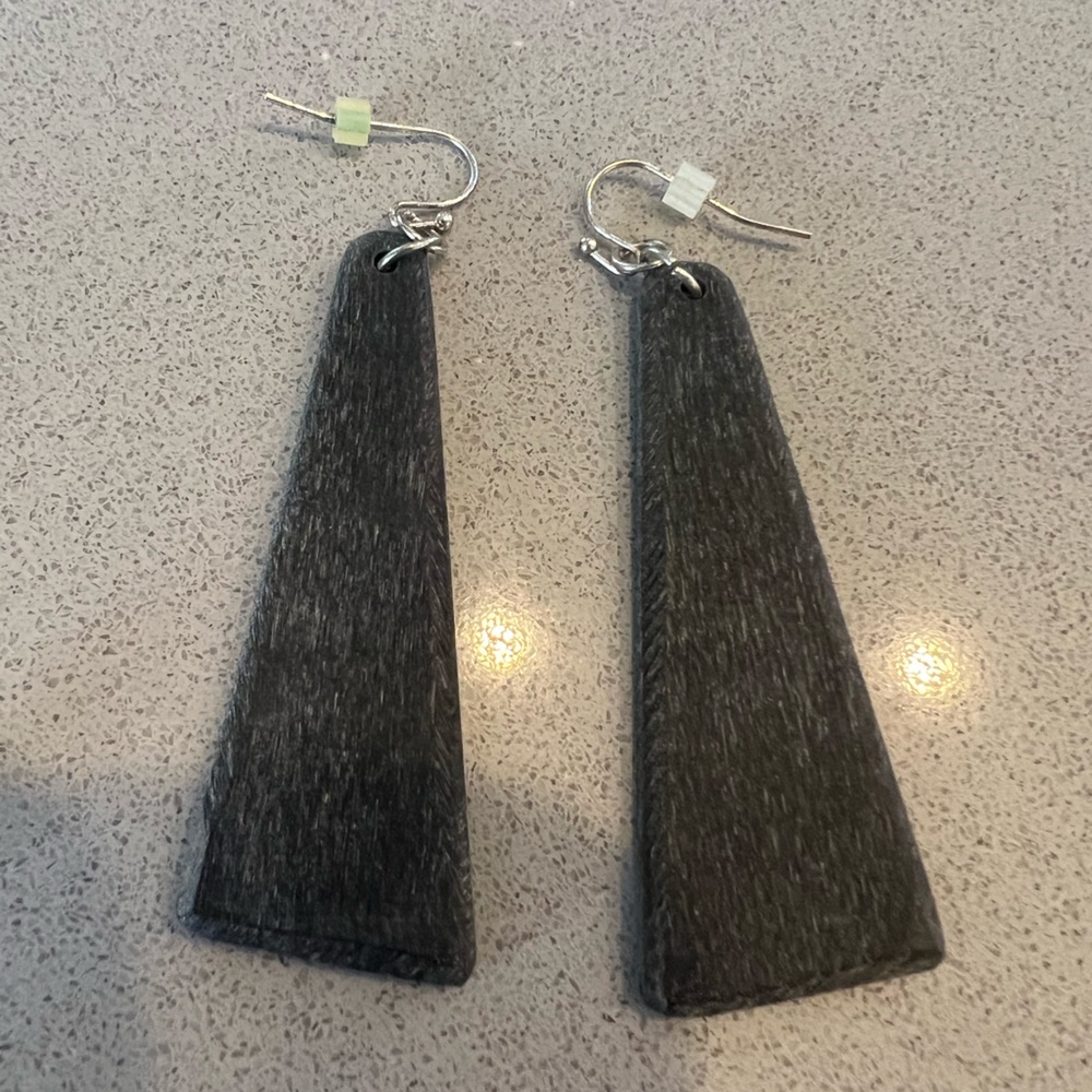 Long gray bone earrings